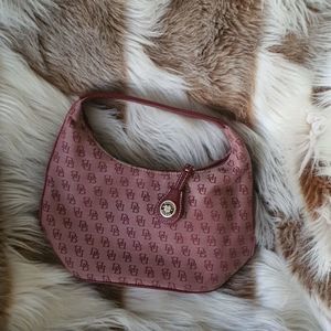 Dooney & Bourke Small Maroon Canvas Jacquard Bucket Bag